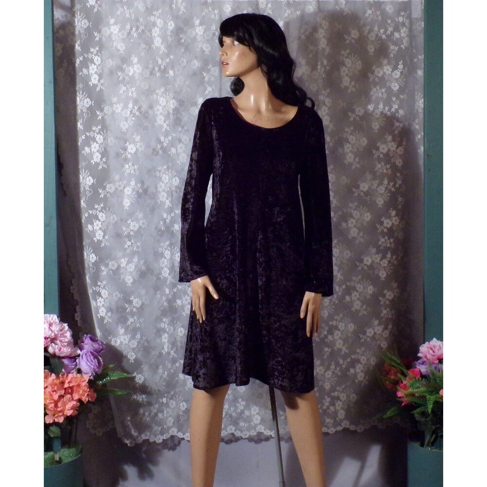 Vintage 90s Crushed Velvet Mini Dress Goth Bell Sleeve Whimsygoth Witchy Size M